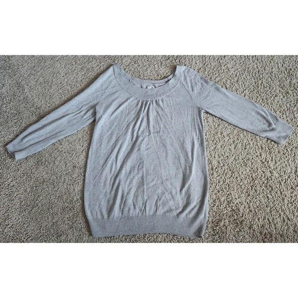 DUO MATERNITY Size Medium Gray Long Sleeve Sweater Tunic Rayon Cotton Knit Rib - Picture 1 of 8